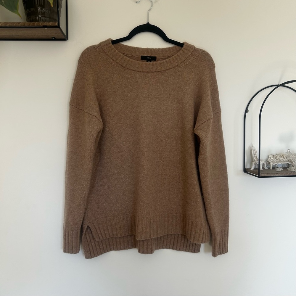 J.Crew Camel Oversized Crewneck Sweater in Super Soft Yarn Wool Alpaca Size XS